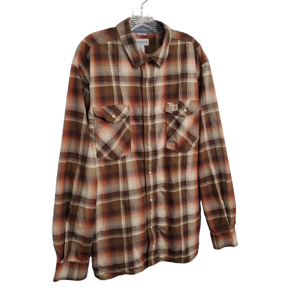 Carhartt Size XL Shirt Relaxed Fit Pearl Snap Button Plaid Long Sleeves Pockets